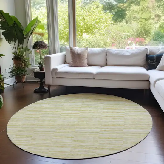 8' Wheat Gold And Tan Round Striped Washable Indoor Outdoor Area Rug Photo 7