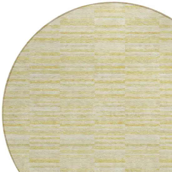 8' Wheat Gold And Tan Round Striped Washable Indoor Outdoor Area Rug Photo 4