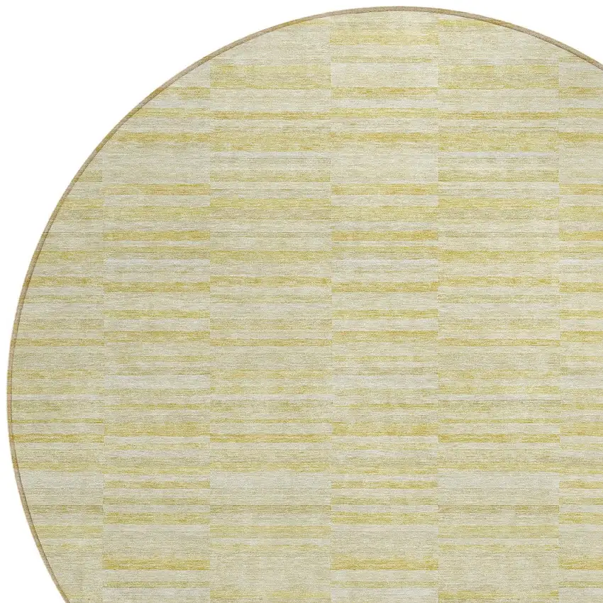 8' Wheat Gold And Tan Round Striped Washable Indoor Outdoor Area Rug Photo 4