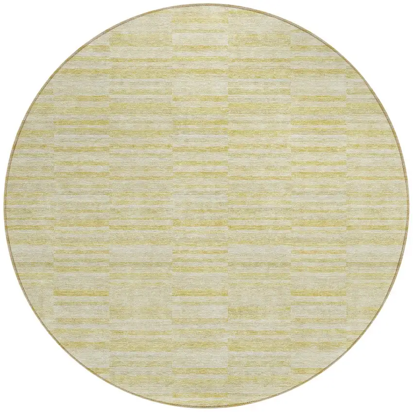 8' Wheat Gold And Tan Round Striped Washable Indoor Outdoor Area Rug Photo 5