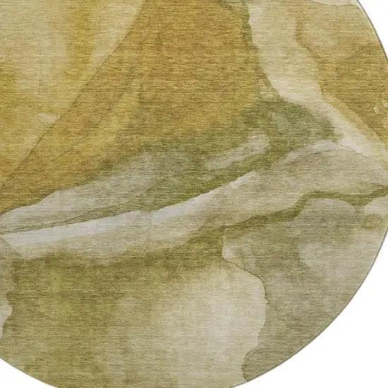 8' Wheat Gray And Beige Abstract Washable Round Rug With UV Protection Photo 3