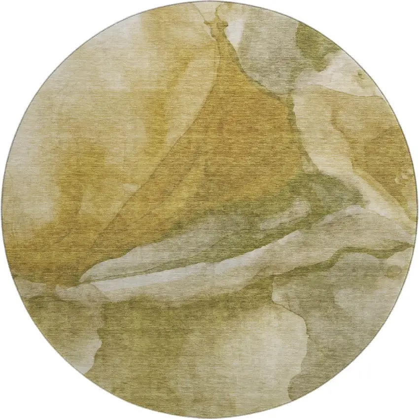 8' Wheat Gray And Beige Abstract Washable Round Rug With UV Protection Photo 1