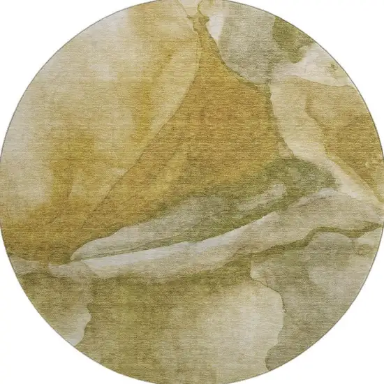 8' Wheat Gray And Beige Abstract Washable Round Rug With UV Protection Photo 4