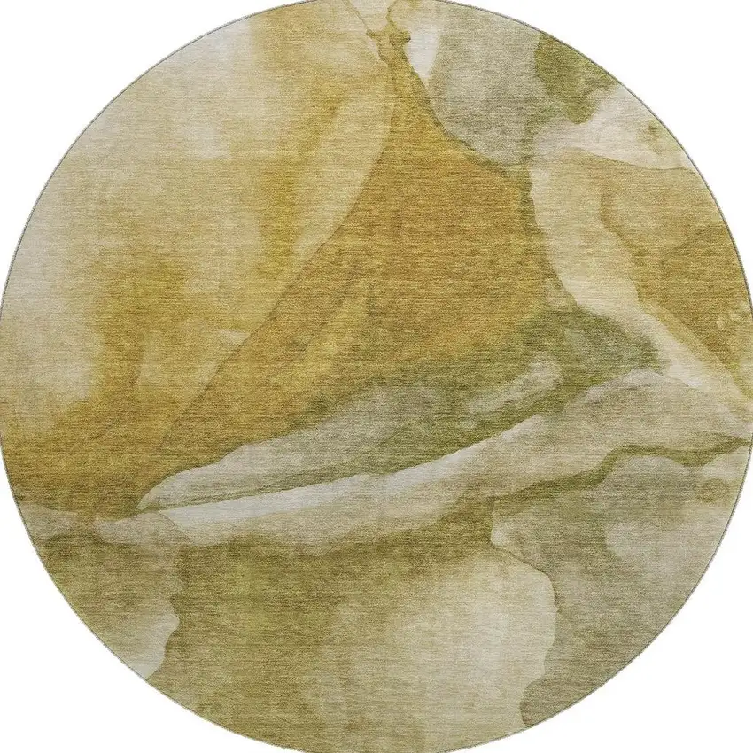 8' Wheat Gray And Beige Abstract Washable Round Rug With UV Protection Photo 4