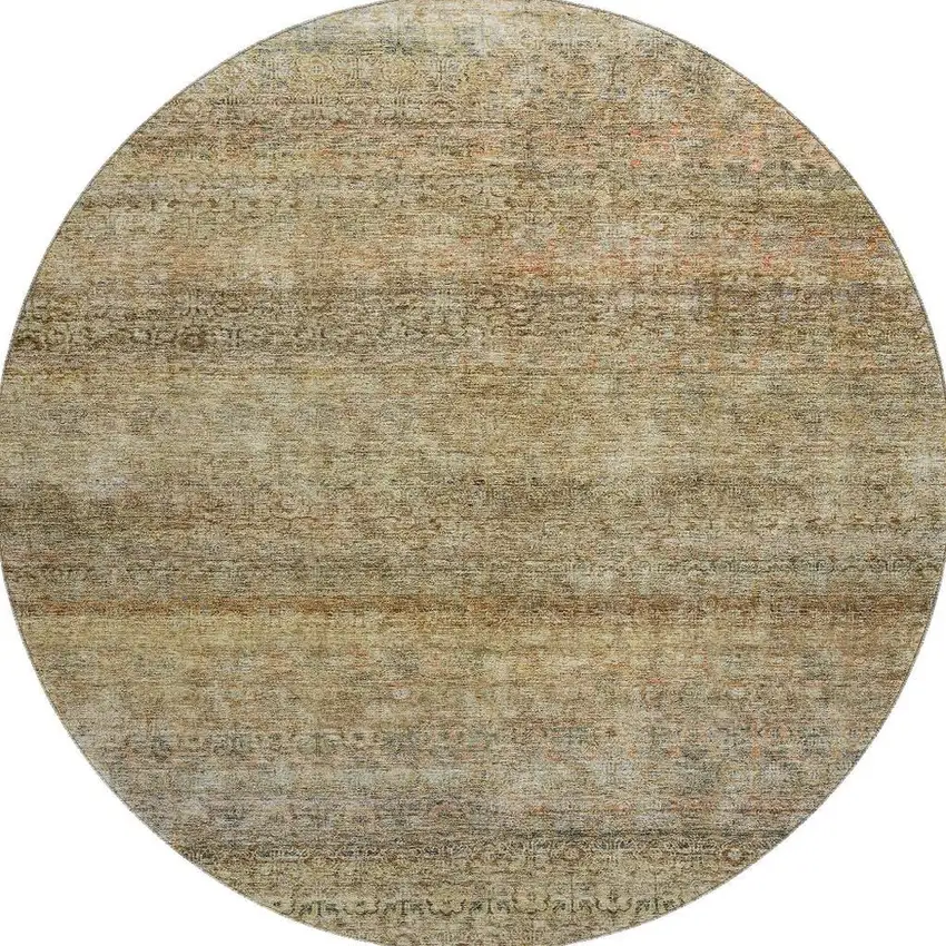 8' Wheat Gray And Beige Striped Washable Round Rug With UV Protection Photo 2