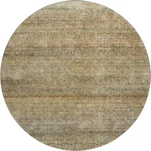 Photo of 8' Wheat Gray And Beige Striped Washable Round Rug With UV Protection