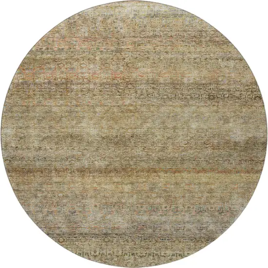 8' Wheat Gray And Beige Striped Washable Round Rug With UV Protection Photo 3