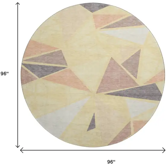 8' Wheat Gray And Copper Geometric Washable Round Rug With UV Protection Photo 9