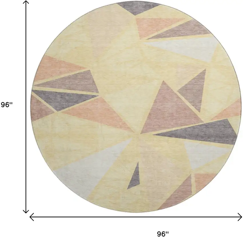 8' Wheat Gray And Copper Geometric Washable Round Rug With UV Protection Photo 9