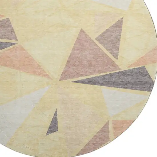 8' Wheat Gray And Copper Geometric Washable Round Rug With UV Protection Photo 2