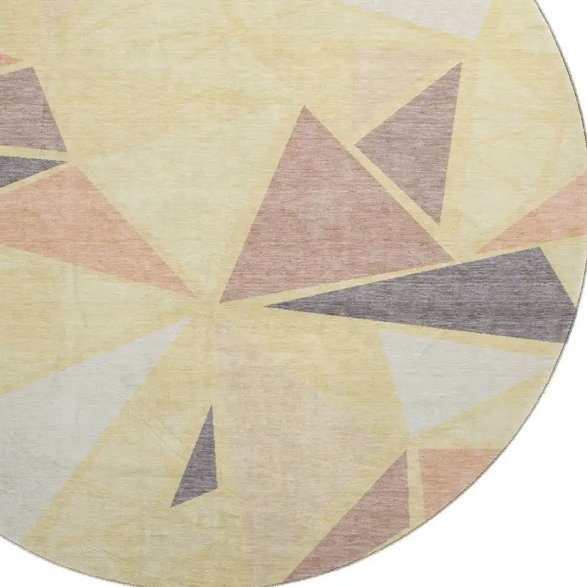 8' Wheat Gray And Copper Geometric Washable Round Rug With UV Protection Photo 2