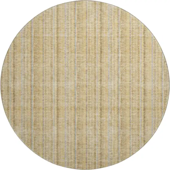 8' Wheat Gray And Gold Striped Washable Round Rug With UV Protection Photo 1