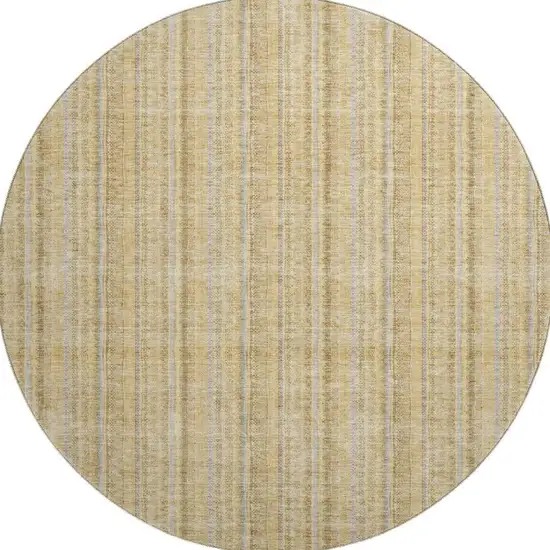 8' Wheat Gray And Gold Striped Washable Round Rug With UV Protection Photo 3