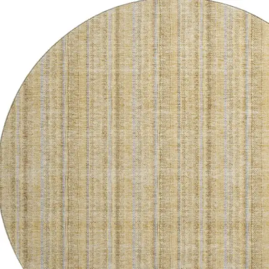 8' Wheat Gray And Gold Striped Washable Round Rug With UV Protection Photo 2