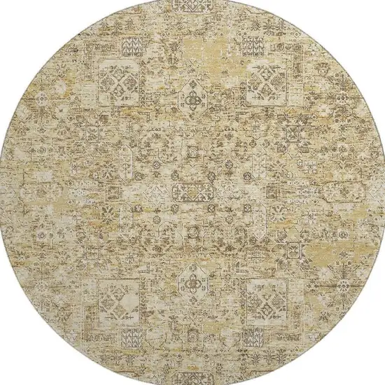 8' Wheat Gray And Ivory Floral Washable Round Rug With UV Protection Photo 2