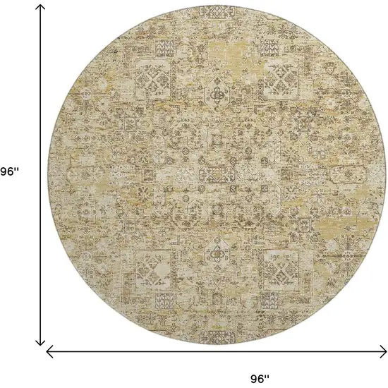 8' Wheat Gray And Ivory Floral Washable Round Rug With UV Protection Photo 9