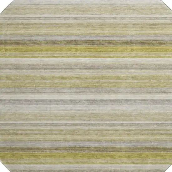 8' Wheat Gray And Ivory Striped Washable Round Rug With UV Protection Photo 3