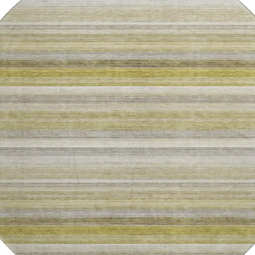 8' Wheat Gray And Ivory Striped Washable Round Rug With UV Protection Photo 3