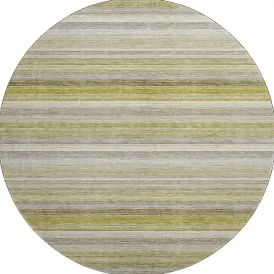 8' Wheat Gray And Ivory Striped Washable Round Rug With UV Protection Photo 4