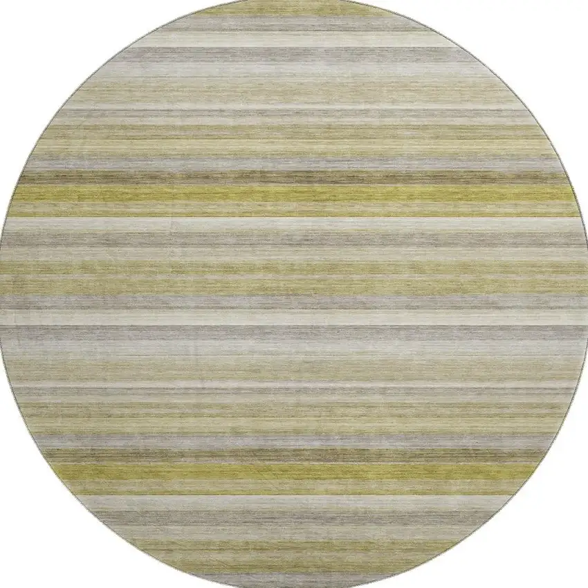 8' Wheat Gray And Ivory Striped Washable Round Rug With UV Protection Photo 4