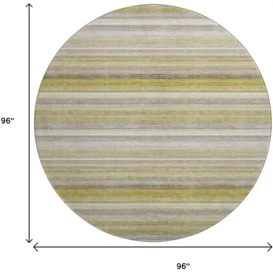 8' Wheat Gray And Ivory Striped Washable Round Rug With UV Protection Photo 9