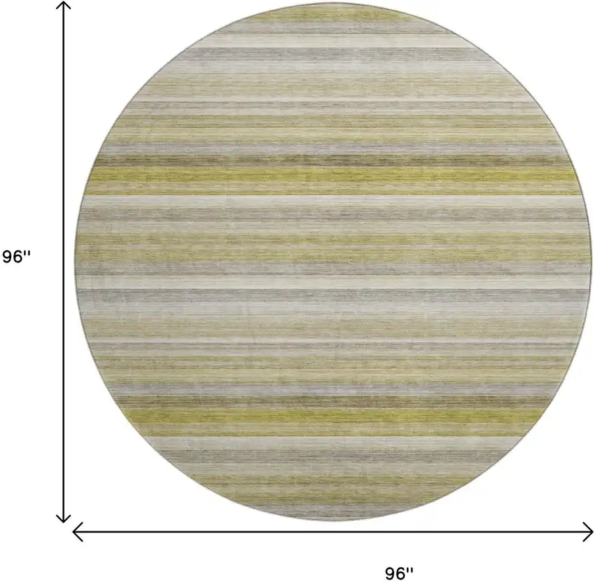 8' Wheat Gray And Ivory Striped Washable Round Rug With UV Protection Photo 9
