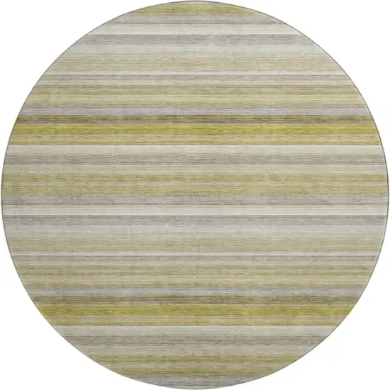 8' Wheat Gray And Ivory Striped Washable Round Rug With UV Protection Photo 1