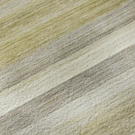 8' Wheat Gray And Ivory Striped Washable Round Rug With UV Protection Photo 9