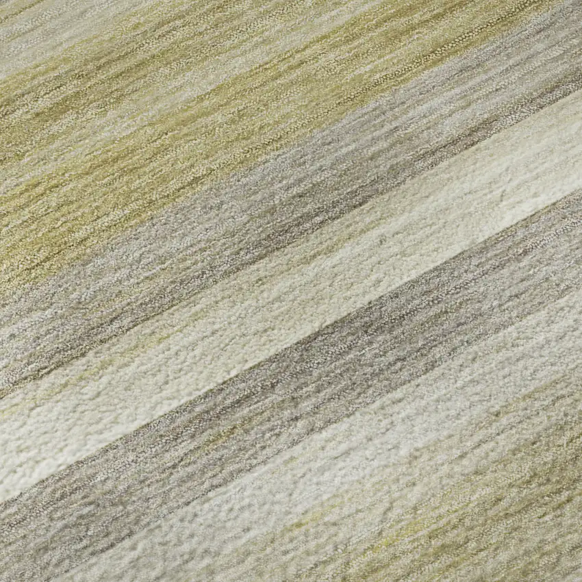 8' Wheat Gray And Ivory Striped Washable Round Rug With UV Protection Photo 9