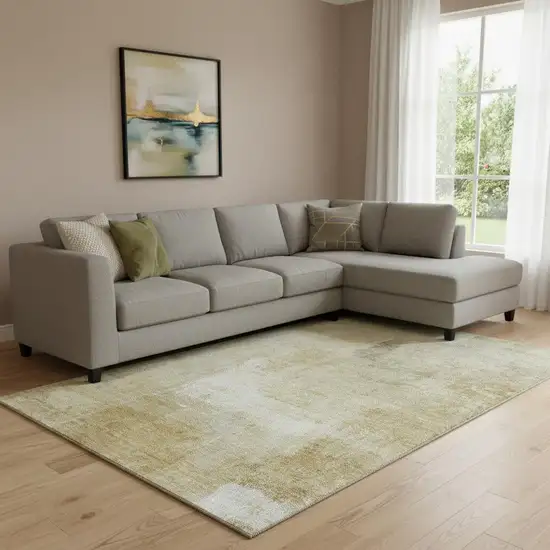 8' Wheat Ivory And Beige Striped Washable Area Rug With UV Protection Photo 2