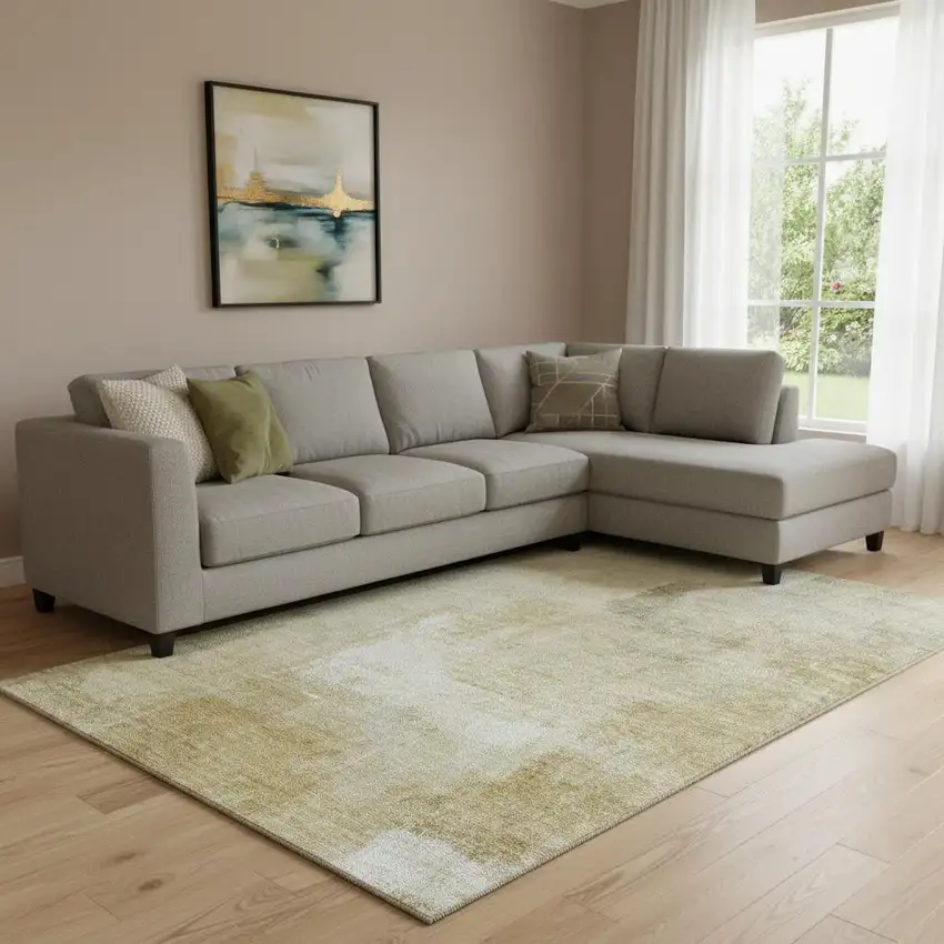 8' Wheat Ivory And Beige Striped Washable Area Rug With UV Protection Photo 2