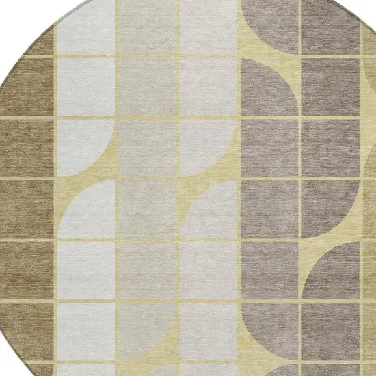 8' Wheat Ivory And Brown Round Geometric Washable Indoor Outdoor Area Rug Photo 2
