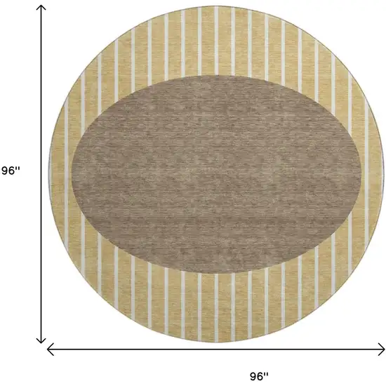 8' Wheat Ivory And Brown Striped Washable Round Rug With UV Protection Photo 8