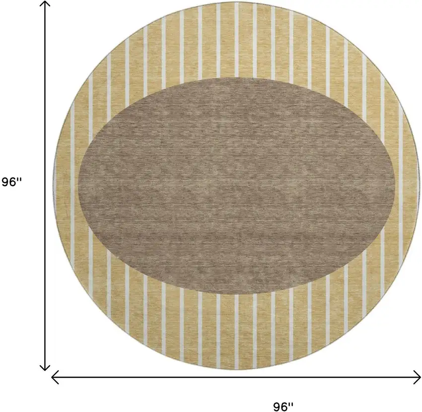 8' Wheat Ivory And Brown Striped Washable Round Rug With UV Protection Photo 8