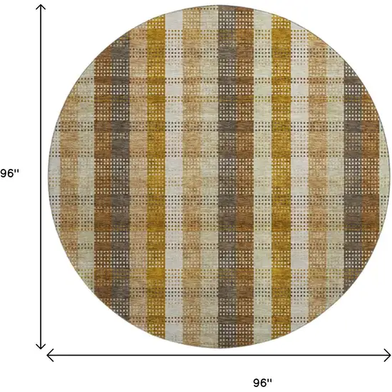 8' Wheat Ivory And Copper Plaid Washable Round Rug With UV Protection Photo 8