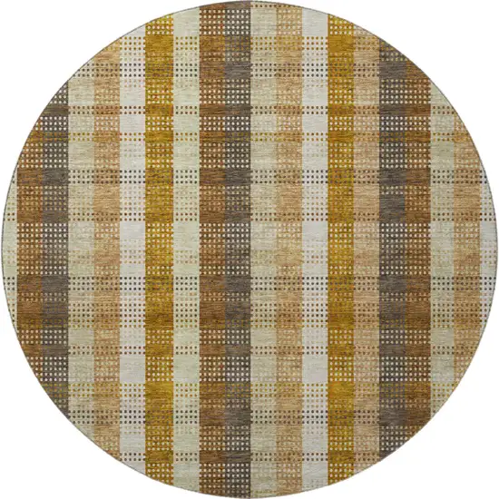 8' Wheat Ivory And Copper Plaid Washable Round Rug With UV Protection Photo 2