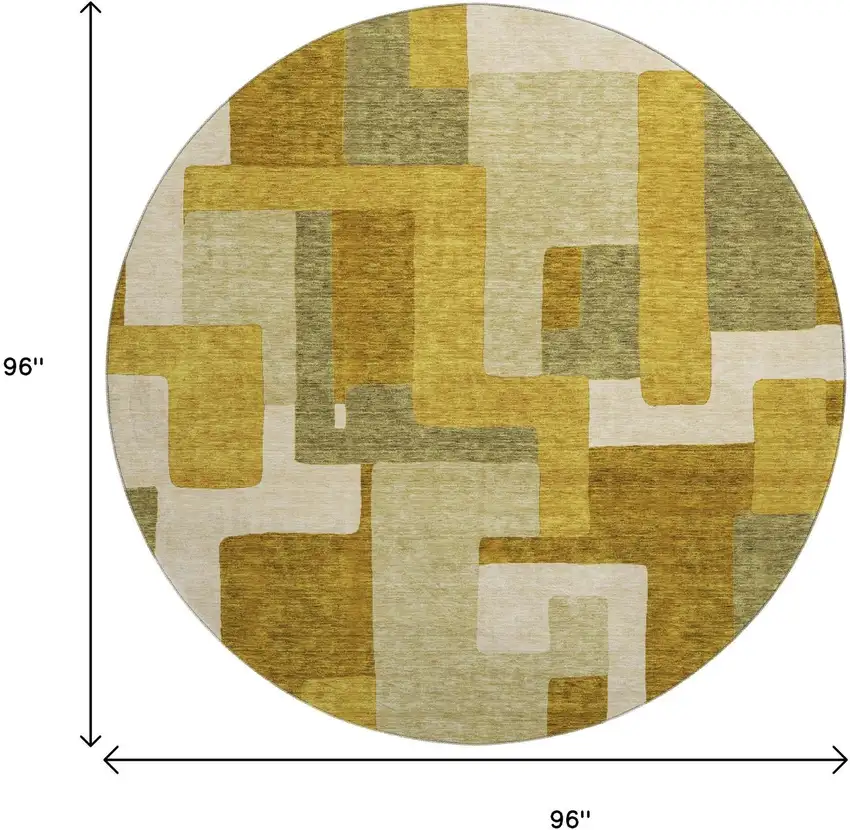 8' Wheat Ivory And Gold Geometric Washable Round Rug With UV Protection Photo 9