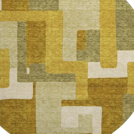 8' Wheat Ivory And Gold Geometric Washable Round Rug With UV Protection Photo 2
