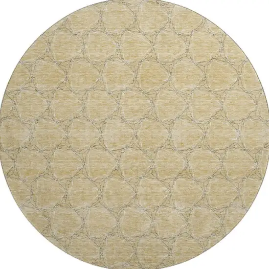 8' Wheat Ivory And Gray Geometric Washable Round Rug With UV Protection Photo 3