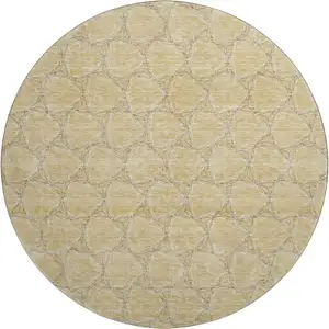 Photo of 8' Wheat Ivory And Gray Geometric Washable Round Rug With UV Protection