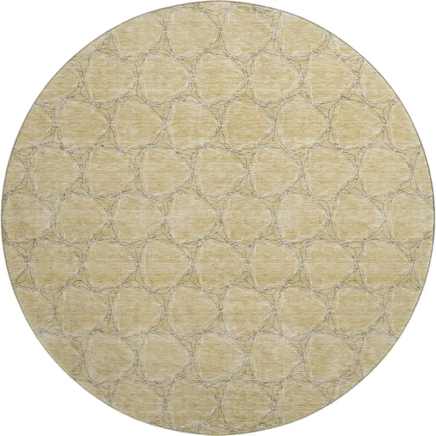 8' Wheat Ivory And Gray Geometric Washable Round Rug With UV Protection Photo 1