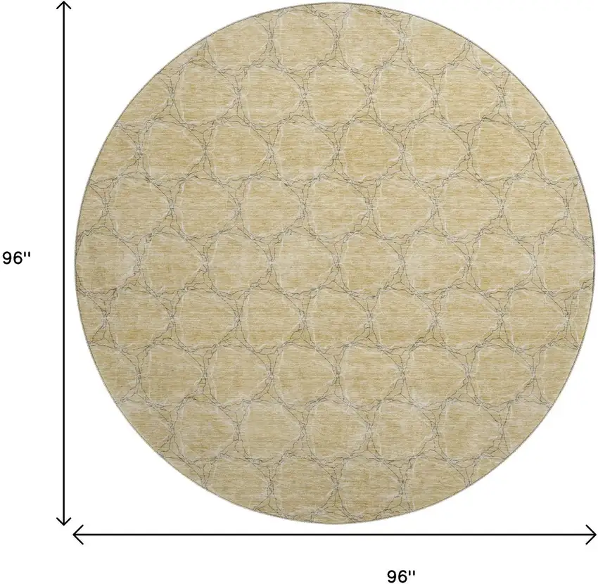 8' Wheat Ivory And Gray Geometric Washable Round Rug With UV Protection Photo 9