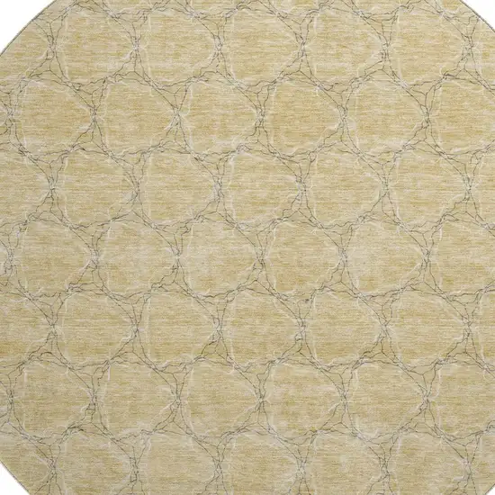 8' Wheat Ivory And Gray Geometric Washable Round Rug With UV Protection Photo 2