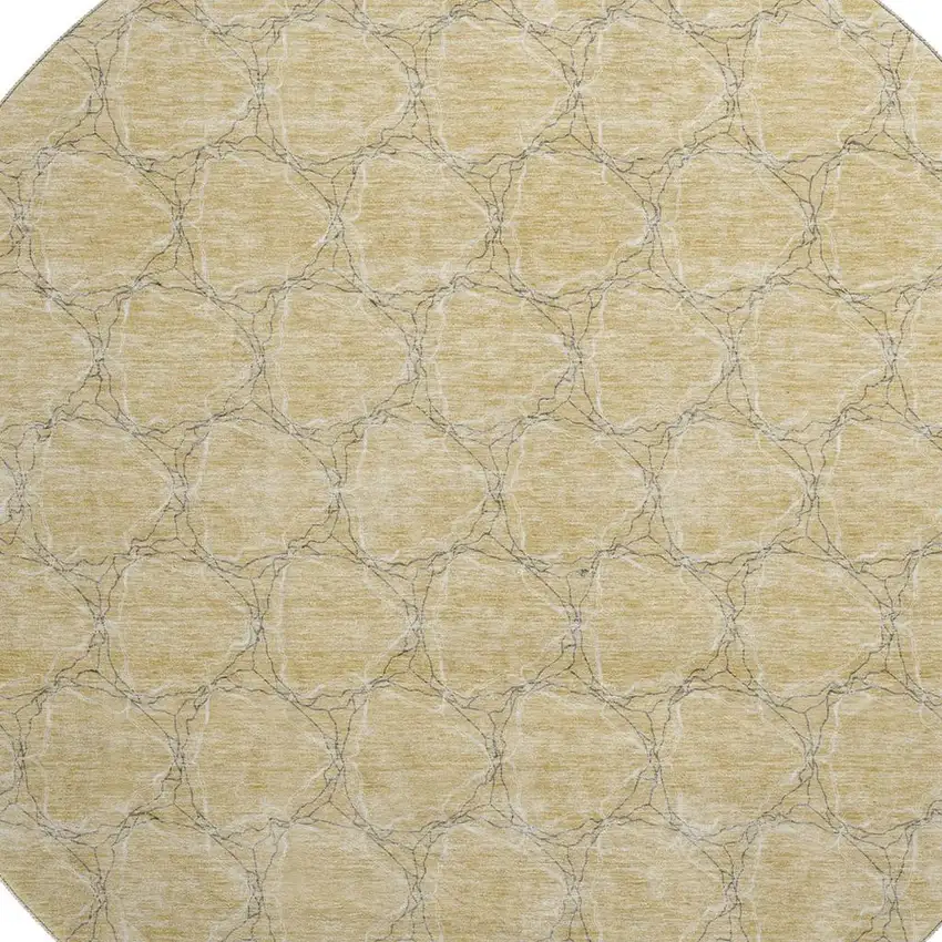 8' Wheat Ivory And Gray Geometric Washable Round Rug With UV Protection Photo 2