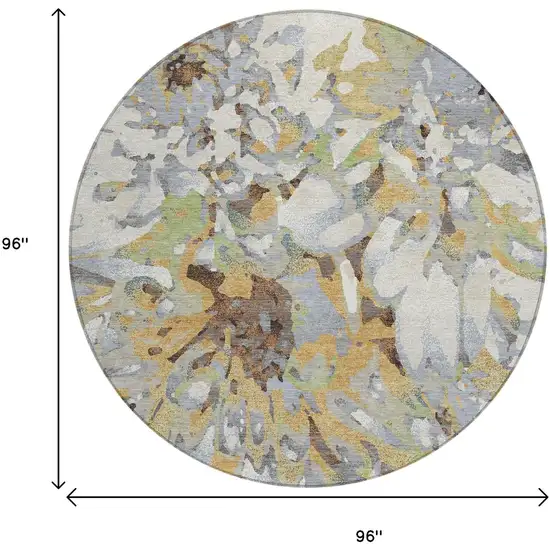 8' Wheat Ivory And Gray Round Floral Washable Indoor Outdoor Area Rug Photo 3