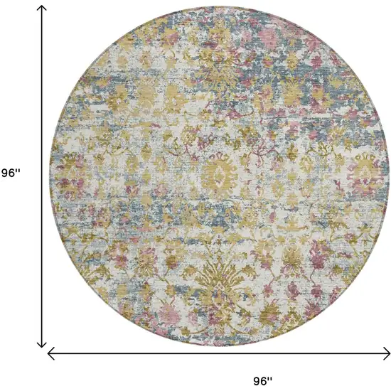 8' Wheat Ivory And Pink Round Abstract Washable Indoor Outdoor Area Rug Photo 9