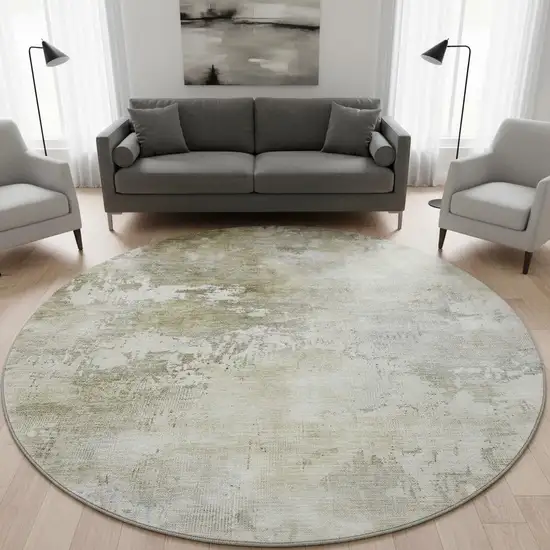 8' Wheat Ivory And Taupe Abstract Washable Round Rug With UV Protection Photo 2