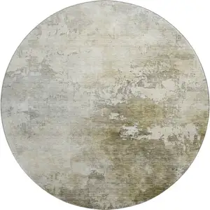 Photo of 8' Wheat Ivory And Taupe Abstract Washable Round Rug With UV Protection