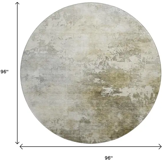 8' Wheat Ivory And Taupe Abstract Washable Round Rug With UV Protection Photo 9