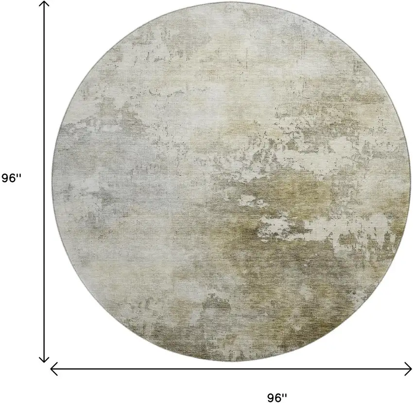 8' Wheat Ivory And Taupe Abstract Washable Round Rug With UV Protection Photo 9